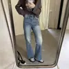 Estética de Línea Elegantes Retro Lavados Cintura Alta Adelgazantes Micro-Campana Jeans Pantalones Largos Casuales para Mujer Otoño Nueva Llegada