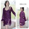 Shuoyao Decote em V Profundo Mais Bojo Puro Prazer Pijama Sexy Luxo Acessível Tentação Estampa de Borboleta Camisola Robe Externo Conjunto para Casa 512