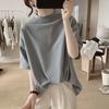 Camiseta de cuello medio alto para mujer, nueva camiseta de primavera y verano, suelta, adelgazante, estilo coreano, simple, de media manga, de algodón, básica y antiedad.