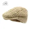 Boina de Lana Estilo Británico Retro para Mujer, Gorro de Punto para Otoño e Invierno, Gorra con Visera Cálida Forrada de Polar, Gorra Casual Adelantada para Hombre