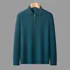 Suéter casual de mezcla de lana de color liso con cuello alto y media cremallera para hombres de mediana edad, camisa base de punto simple para primavera y otoño