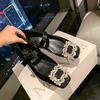 Zapatos de tacón Yingmeier con diamantes de imitación para mujer, Mary Jane de tacón grueso con cabeza cuadrada y tacón bajo, zapatos pequeños de cuero para primavera y otoño de 2022
