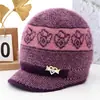Chapéu de Lã Feminino para Outono e Inverno com Forro de Veludo Quente para Pessoas de Meia-Idade e Idosos, Chapéu de Tricô Espesso para Exterior com Proteção de Orelha de Pelo de Coelho, Proteção contra Frio, Chapéu de Lã para Mãe
