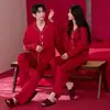 Seda de hielo primavera y otoño manga larga pantalón largo rojo festivo año zodiacal cuello solapa cárdigan nuevo conjunto de ropa de boda para el hogar