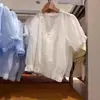 Blusa Corta Jacquard de Algodón para Mujer Verano 2026, Dulce y Linda, Cuello en V, Manga Corta, Volantes 483881