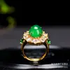 Anillo de Crisoprasa Hielo Alto Cara de Huevo Ágata Incrustado Anillo de Mujer Celebridad de Internet Lista en Vivo Suministro de Fábrica Productos al Por Mayor