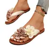 Sandalias planas de comercio exterior transfronterizo con estampado floral, chanclas de playa casuales y versátiles, sandalias de dedo cómodas