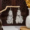 [Selección Premium] Pendientes Estilo Étnico de Minorías Vintage con Plata de Minorías Étnicas, Pendientes Largos Colgantes Florales Estilo Bohemio Único