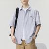 Verão Novo Estilo Algodão Fino Camisa Listrada de Manga Curta Masculina 2025 Solta Casual Polo de Manga Curta Masculina