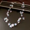 Folha Acrílica Agulha de Prata Flor Pingente Brincos Conjunto de Colar Corrente Simples na Clavícula Moda Versátil Joias de Luxo Leve