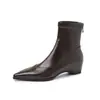 Botas Femininas Slim Elásticas com Aumento Interno de Altura, Novo Bico Fino com Zíper Traseiro Salto Médio 4CM Estilo Coreano Botas Elásticas para Tornozelo Femininas