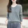 Novedad Otoño/Invierno 2026: Top de Punto con Cuello en V Mezcla de Lana de Yak, Camiseta Base de Color Sólido