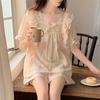 Comércio exterior verão novo pijama feminino doce Online Celebridade ins estilo coreano menina estudante manga curta bolha algodão crepe casa