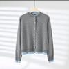 Cardigan falso de malha de duas peças, gola redonda, elegante, elegante, redutor de idade, emagrecedor, manga comprida, 100% lã pura, jaqueta para mulheres