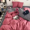Conjunto de Quatro Peças Liso Bicolor Transfronteiriço Estilo Japonês Simples Algodão Lavado Estilo Ins Conjunto de Roupa de Cama com Capa de Edredom de Três Peças