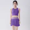 Nuevo Chal de Color Sólido con Falda Corta Plisada de Dos Piezas Falsas Conjunto de Yoga Pilates Ropa Deportiva para Correr Fitness