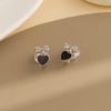 Novos brincos de tarraxa com diamante em formato de laço preto adoráveis pequenos versáteis temperamento estilo frio bobina de mosquito clipe de orelha sem furo
