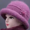 Sombrero de madre para mujeres de mediana edad y ancianas, gorro de lana tejido cálido con felpa, sombrero de invierno para proteger del frío a señoras mayores
