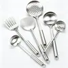 Espátula de acero inoxidable, cucharón para sopa, espátula para freír, espumadera, juego de cucharas de cocina caseras engrosadas, utensilios de cocina con aislamiento térmico antiquemaduras, venta al por mayor de utensilios de cocina