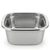 Escorredor de Aço Inoxidável Extra Espesso Camada Dupla Quadrado Fundo Plano Cesta para Lavar Frutas Filtragem de Água Tigela para Lavar Legumes e Arroz Cozinha