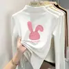Ropa interior para niñas con forro polar, nuevo estilo otoño/invierno, manga larga, a la moda, cuello semi-alto, cálida, top estampado para niñas pequeñas y grandes