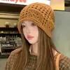Novo Chapéu de Malha Liso com Borda Enrolada Estilo Japonês Vazado Casual Versátil Slouchy Gorro Grande Circunferência da Cabeça Proteção para Orelhas Solta Chapéu para o Frio para Mulheres