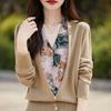 Nuevo Estilo Otoño Cuello en V Falso Dos Piezas Bloques de Color Cárdigan de Lana Suéter Abrigo de Punto Fino de Manga Larga para Mujer