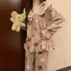 Traje de Pijama Arcoíris Invierno Engrosado Dibujos Animados Durazno Pijamas Ropa de Casa para Mujer Coral Fleece Moderno Holgado