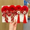 Elástico de Cabelo de Pelúcia Infantil Cabelo Vermelho Corda de Cabelo Vermelha Adorno de Ano Novo para Menina Corda de Cabelo Estilo Chinês Flor de Cabeça Cabelo para Hanfu Traje Tang