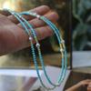 Diseño Nuevo Simple Retro Elegante Azul Turquesa Optimizado Verdadero Muchos Cáñamo Gris Collar Cadena Clavícula Perla de Agua Dulce para Mujer