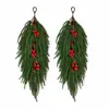 Agujas de pino artificiales de Navidad, guirnalda de pino Norfolk verde oscuro con bayas rojas, decoración de pared colgante para decoración navideña del hogar