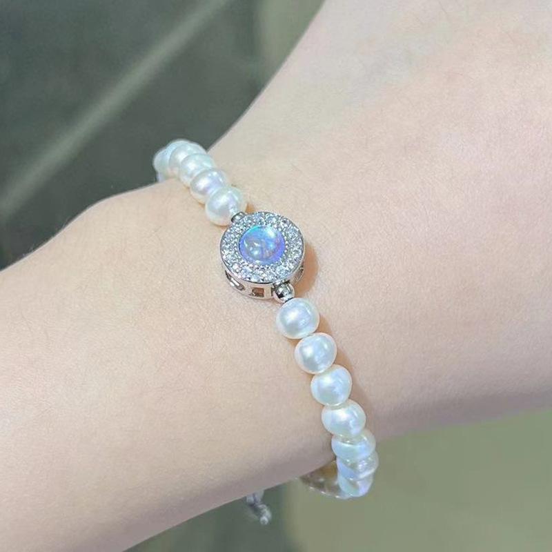 海蓝宝天然淡水珍珠手链女通体s925纯银小众轻奢法式复古手饰新款