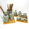 Conjunto de Potes Cerâmicos Estilo Japonês para Condimentos Porta-Palitos Porta-Azeite Potes para Condimentos Porta-Hashis Gaiola para Hashis Pote para Pimenta Porta-Vinagre Garrafa de Molho de Soja