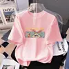 Camiseta de Manga Corta para Niña de Algodón Puro, Elegante y Fresca, para Bebé e Infantil, Manga Media, Verano 2026, Top Lindo de Dibujos Animados