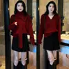 Suéter com cachecol destacável estilo preguiçoso com camada interna de tricô para mulheres, outono e inverno, design plus-size, top emagrecedor