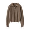 Cárdigan Suéter Abrigo de Punto Grueso de Cachemir 2025 Otoño e Invierno Nuevo para Mujer, Corte Holgado, Cuello Polo, Color Sólido, Cremallera