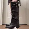 Pantalones de Bota con Pierna Apilada Negros Botas Largas Estilo Western Botas de Mujer 2026 Estilo Británico Remaches Chica Popular Botas Altas Botas de Caballero