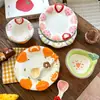 Set de tazón y plato de dibujos animados lindos, tazón para yogur, vajilla de cerámica de alto valor, tazones para el hogar, platos, tazones para sopa, tazones para ensalada, platos de cena