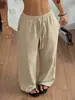 Pantalones anchos de pierna ancha, sueltos, con caída, de textura, con cordón elástico, estilo casual de vacaciones, para mujer, con bolsillos laterales, transfronterizos europeos y americanos