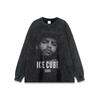 Marca de Moda Estilo Americano Suelta Lavado Viejo Manga Larga Camiseta Base High Street Hip Hop Suelta Vintage Algodón Pesado