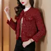 Abrigo de lana rojo estilo Chanel para mujer, primavera, otoño, invierno 2026, nuevo abrigo corto de lana de alta gama con flecos, top versátil