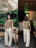 ¡Pantalones de Lino de Lujo! Dos Versiones con Sarga de Alta Proporción Tencel Lino y Costuras Laterales Dobles, Pantalones Casuales, Nuevo Estilo de Verano 126