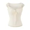 Camiseta Corta Sexy de Manga Corta Ligeramente Transparente con Escote Cuadrado para Mujer 2026 Nuevo Estilo Top Ajustado Sexy con Encaje en la Espalda y Cutout