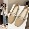 Zapatos Mary Jane Franceses para Mujer 2026 Otoño Nuevo Estilo Moda Perla Superficie Suave Zapatos Planos Ligeros Antideslizantes Boca Poco Profunda Zapatos Individuales