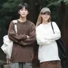 Suéter holgado de punto trenzado estilo japonés para jóvenes 2026 para hombre, Nuevo tejido de punto para pareja Otoño/Invierno de manga larga, Top de cuello redondo moderno