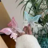 Novo Clipe de Acrílico Listrado de Borboleta Doce com Gradiente de Pérola para Cabelo na Parte de Trás da Cabeça