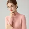 Novo suéter de tricô com gola alta parcial para outono e inverno, blusa de manga comprida feminina, cor sólida, estilo básico para o trabalho, roupa íntima feminina