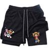 AnimeanimationOnePiece Shorts de praia com estampa perimetral e transfronteiriça, shorts de camada dupla