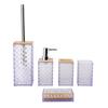 Fabricantes de capa de bambu de diamante de plástico para banheiro, atacado, lavagem de cinco peças, copo de gargarejo para banheiro, conjunto de cinco peças para copo de dente