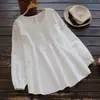 Camisa de Manga Larga Plisada con Cuello Redondo para Mujer Tallas Grandes de Algodón y Lino Suelta Popular en Ebay Amazon